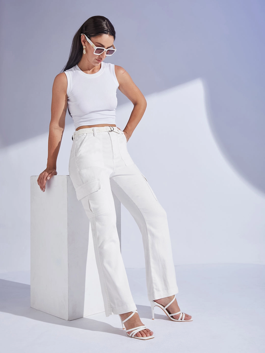 Night Out Everyday Holiday Vibes Women's White Wide Leg High-Rise Regular Stretchable Denim Jeans