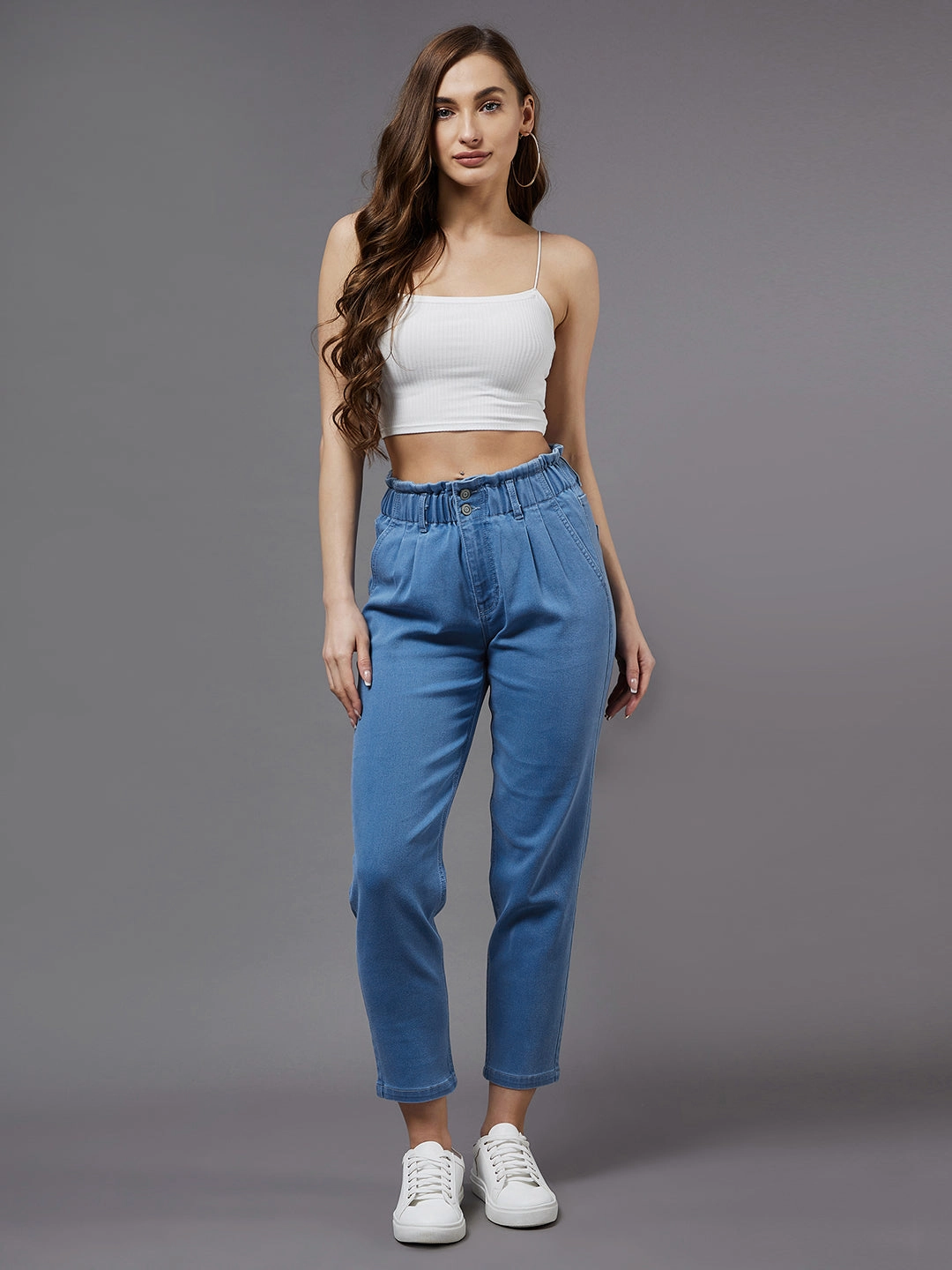 Timeless Wear Travel Outfit Music Event Women's Blue Tapered Fit High-Rise Stretchable Denim Jeans