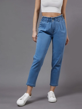 Functional Comfort Women's Blue Tapered Fit High-Rise Stretchable Denim Jeans