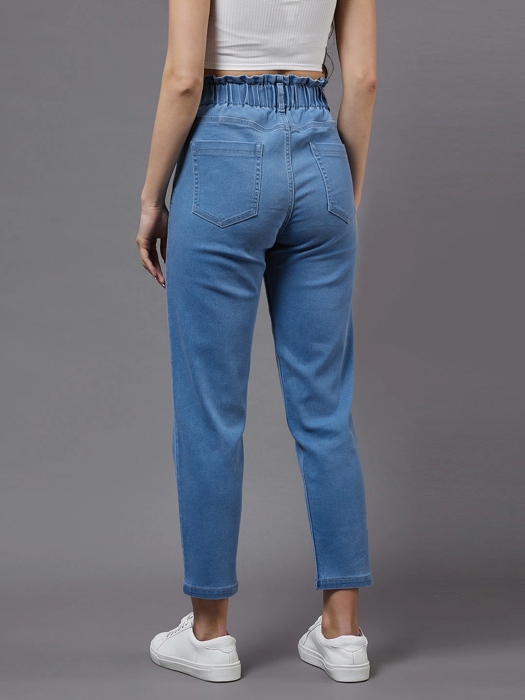 Relaxed Fit Design Women's Blue Tapered Fit High-Rise Stretchable Denim Jeans