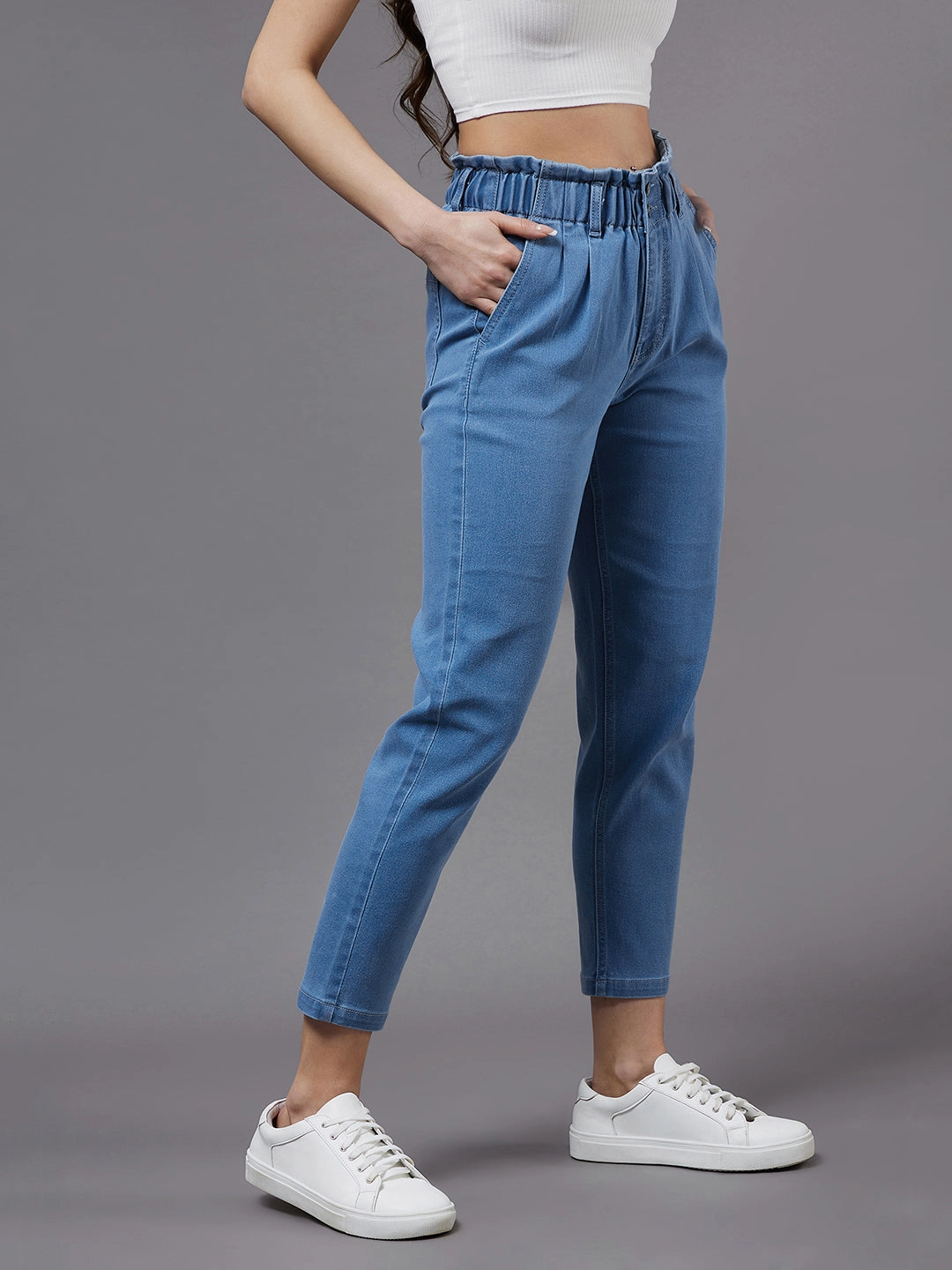 Sunny Vibes Office Wear Women's Blue Tapered Fit High-Rise Stretchable Denim Jeans