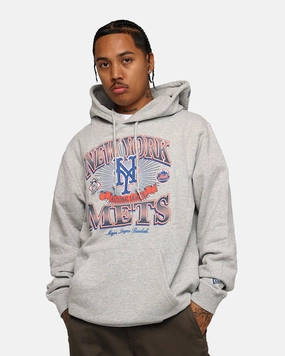 New Era New York Mets Pullover Hoodie Grey RelaxedNeckline Variable Tension Adjustment