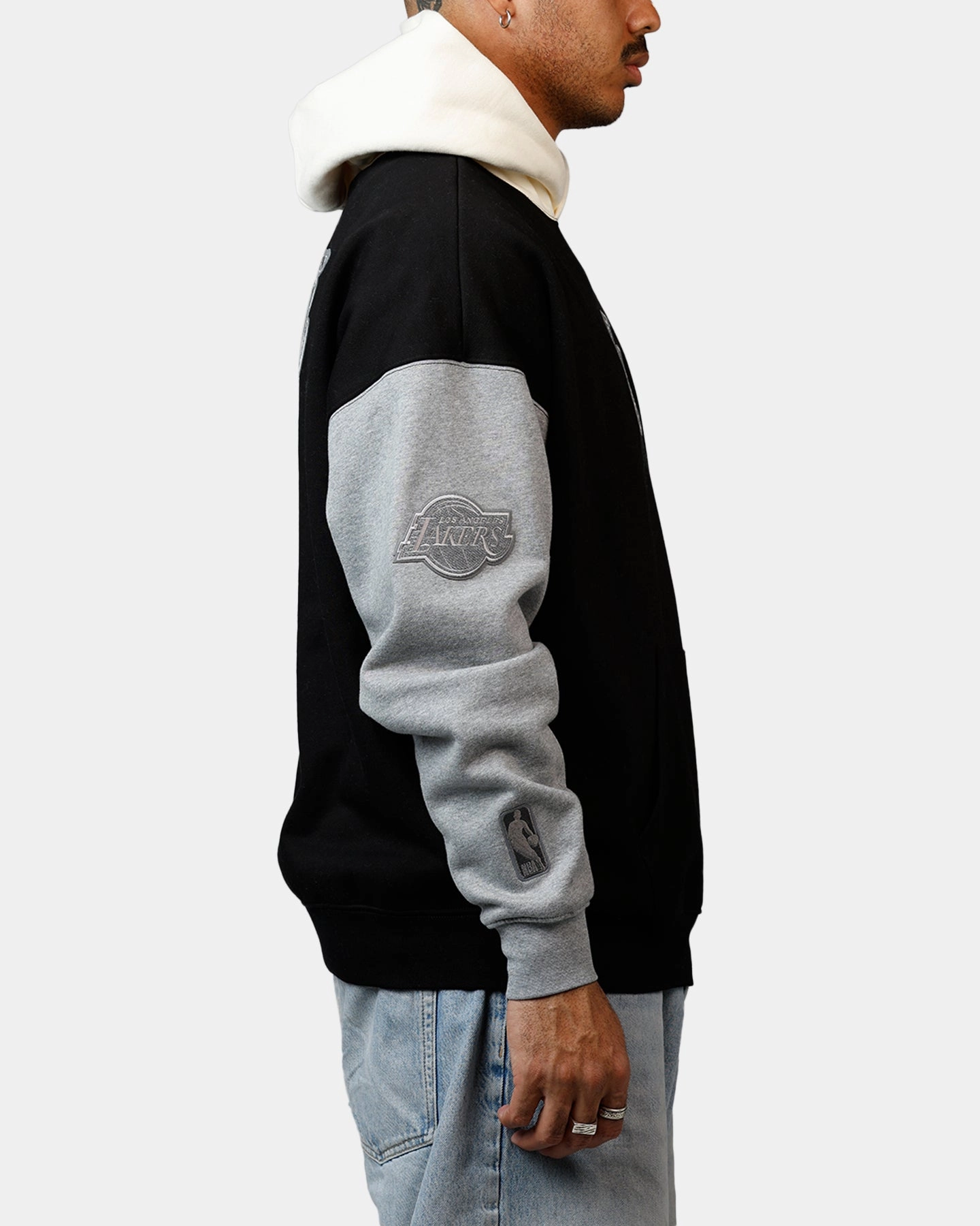 Pro Standard Los Angeles Lakers Reverse French Terry Hoodie Black/Grey Layered Collar Design Soft Touch Feel