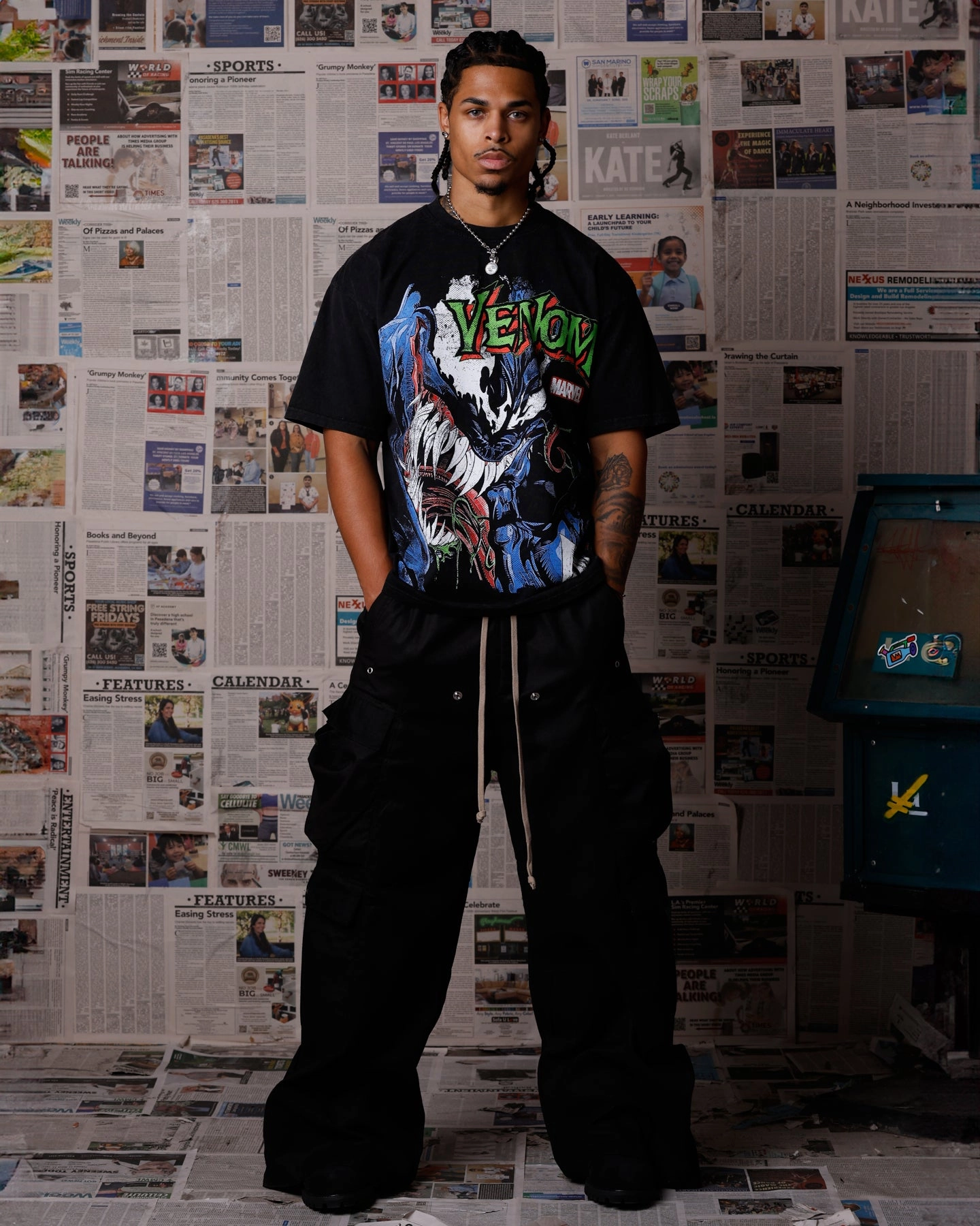 Goat Crew Marvel Venom Eddie Brock T-Shirt Black Acidwash BreathableMoistureBarrier