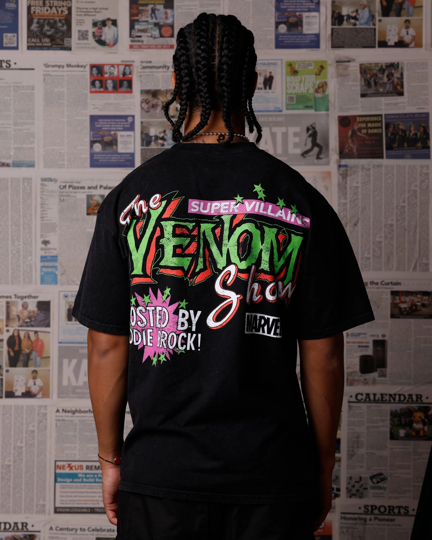 Goat Crew Marvel Venom Eddie Brock T-Shirt Black Acidwash ZipClosure OdorResistant Coating