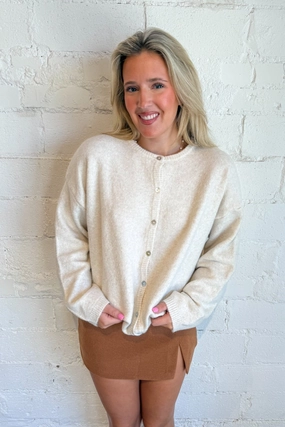 Brushed Inner Lining Garment Dye Process Cutesy Cardigan