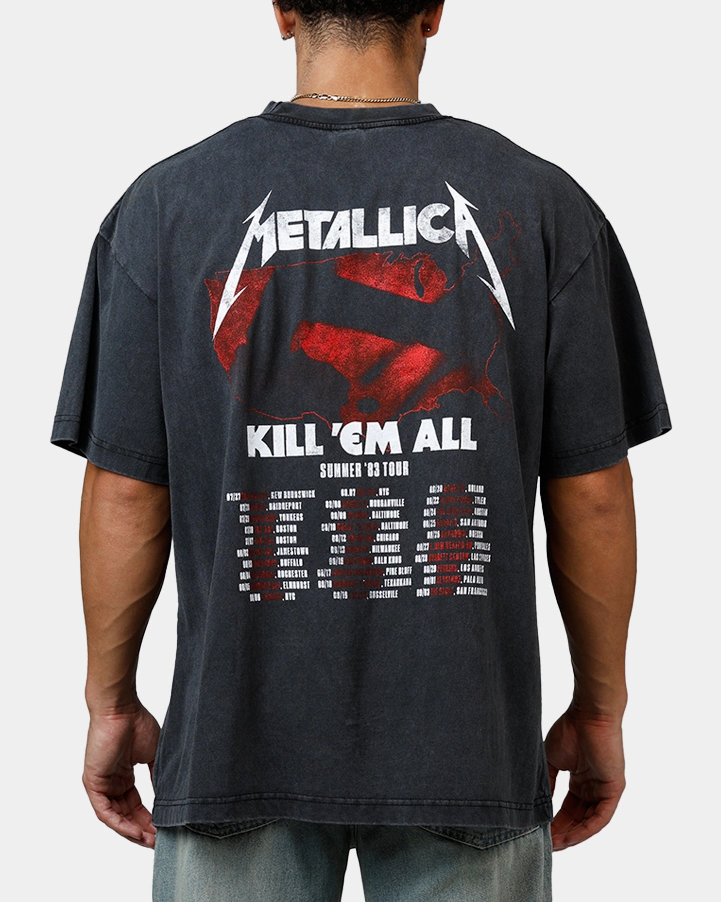 Merch Traffic Metallica 1983 Tour T-Shirt Washed Black Moisture Management Comfortable Cotton