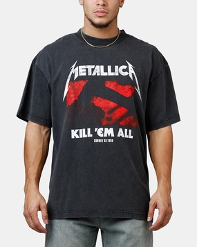 Contrast Stitch Detail ElasticEdgeBinding Merch Traffic Metallica 1983 Tour T-Shirt Washed Black