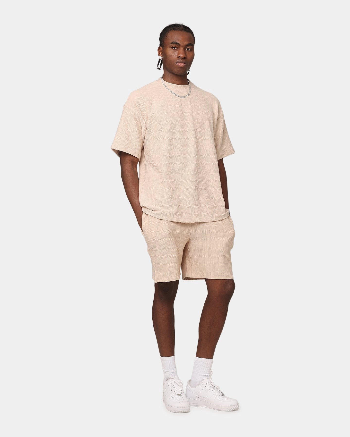 XXIII Andres T-Shirt Sand Recycled Polyester Contrast Topstitching Detail