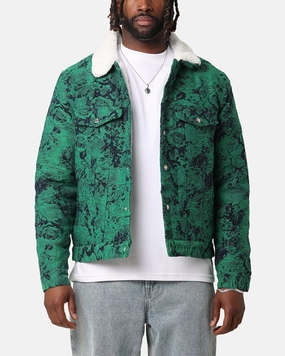 XXIII Chelsea Jacquard Sherpa Jacket Green/Blue Zipper Closure Mechanism