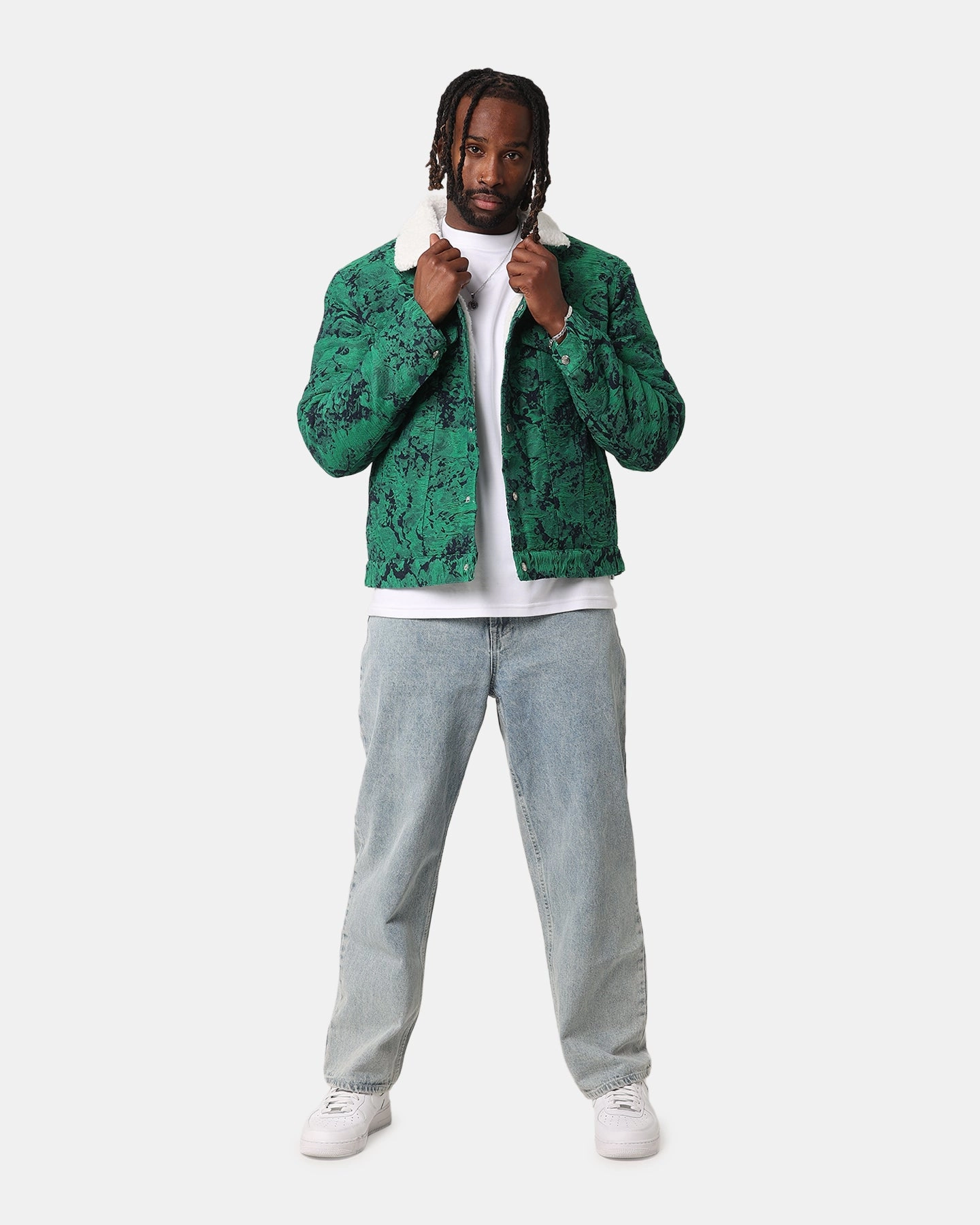 Flexible Knit Sustainable Recycled Material XXIII Chelsea Jacquard Sherpa Jacket Green/Blue