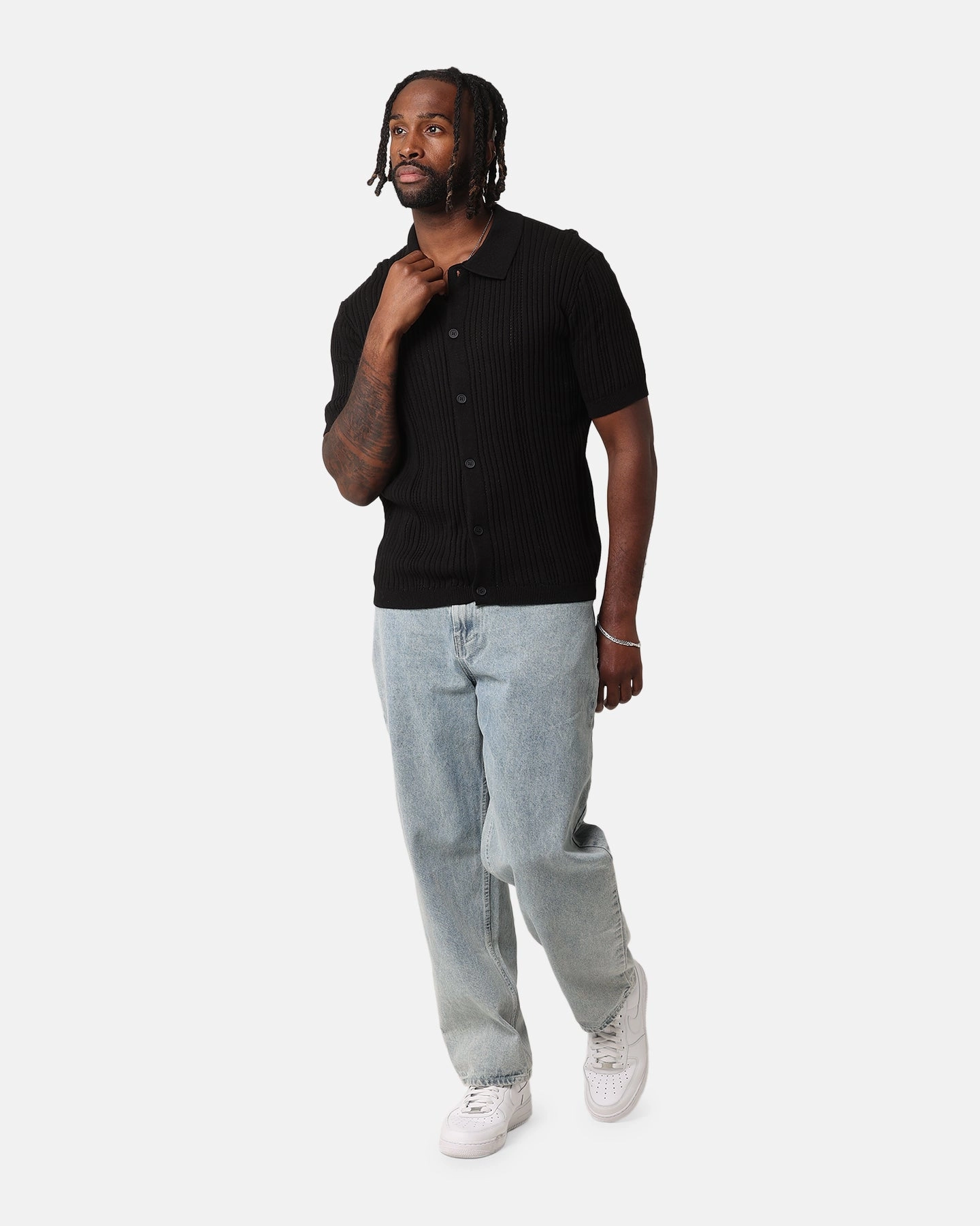 XXIII Elliot Knit Button Up Shirt Black Thermal Regulating Design