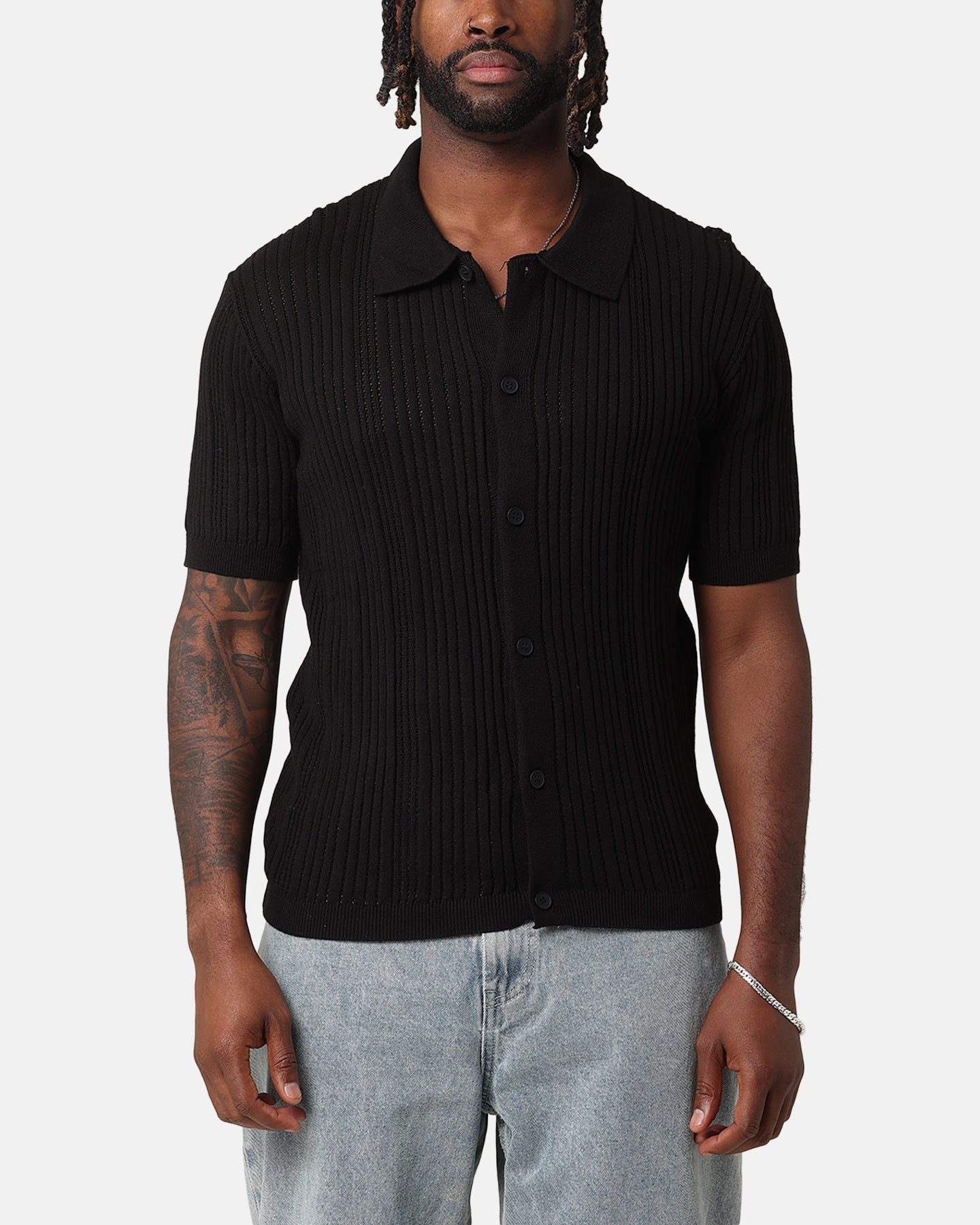 Elegant Look XXIII Elliot Knit Button Up Shirt Black