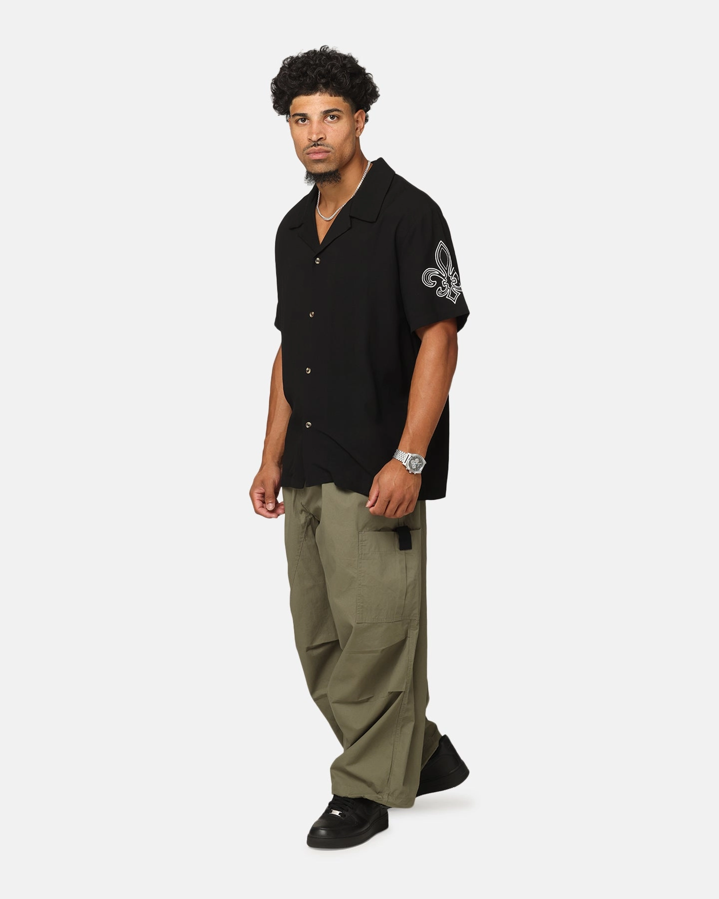 PunctureResistantReinforcement Silicone Print Detail XXIII Fleur Linen Button Up Shirt Black