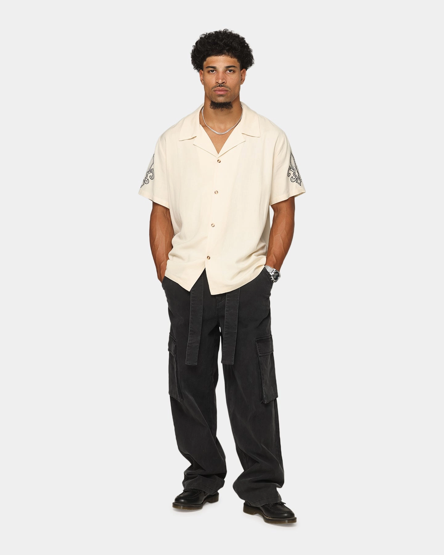 AdjustableCuffSystem XXIII Fleur Linen Button Up Shirt Off White