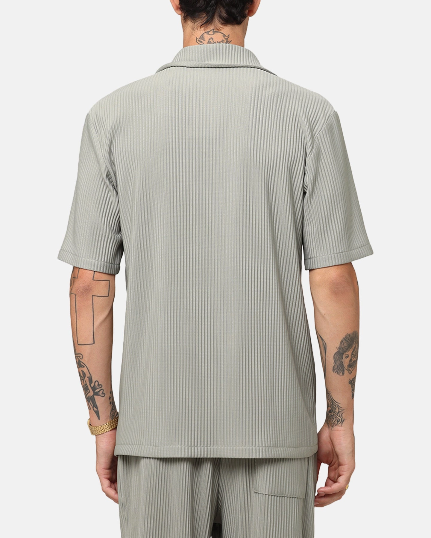 NonRestrictiveCollar Breathable Hoodie XXIII Pleated Button Up Shirt Olive