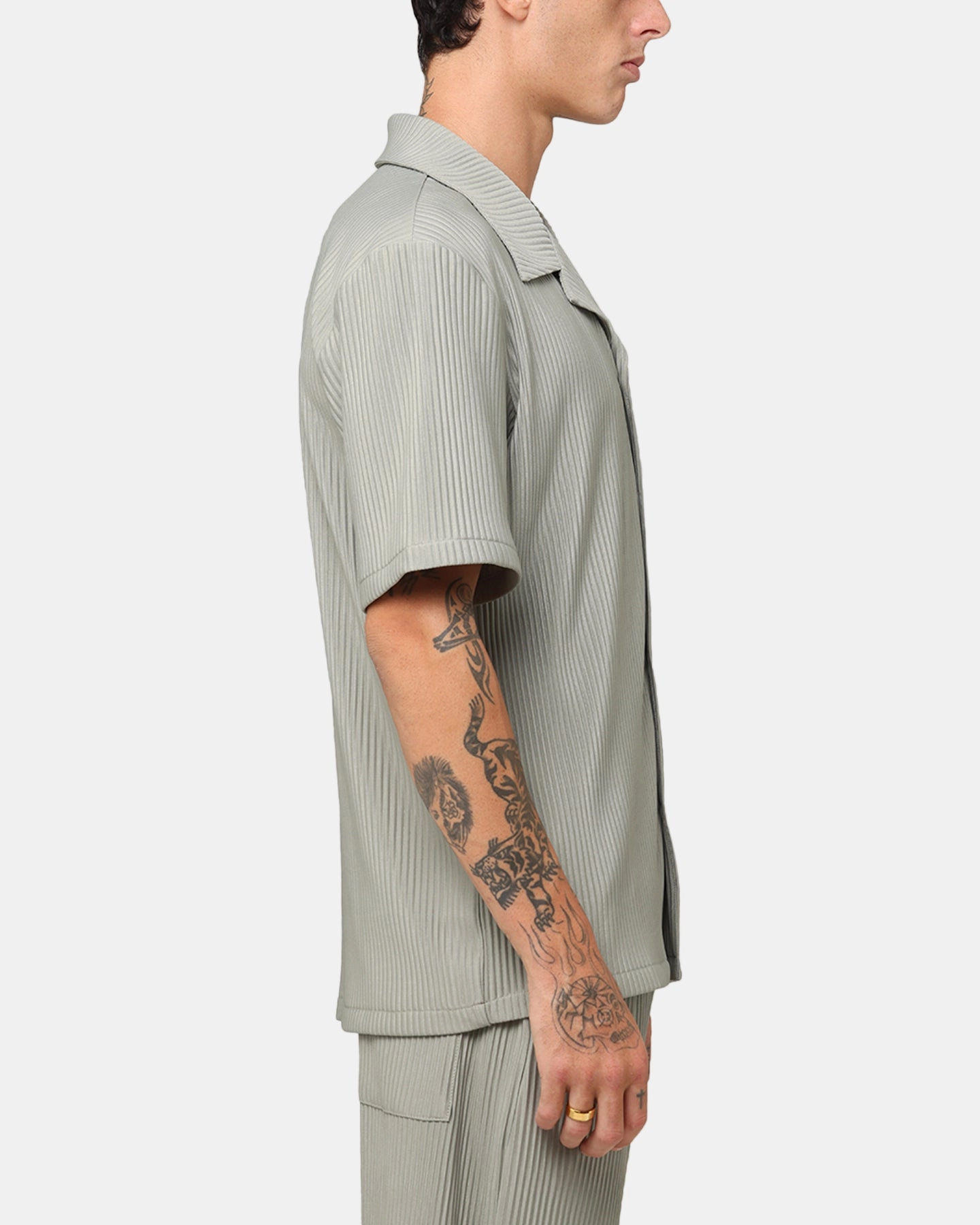 XXIII Pleated Button Up Shirt Olive Ventilated Back Panels