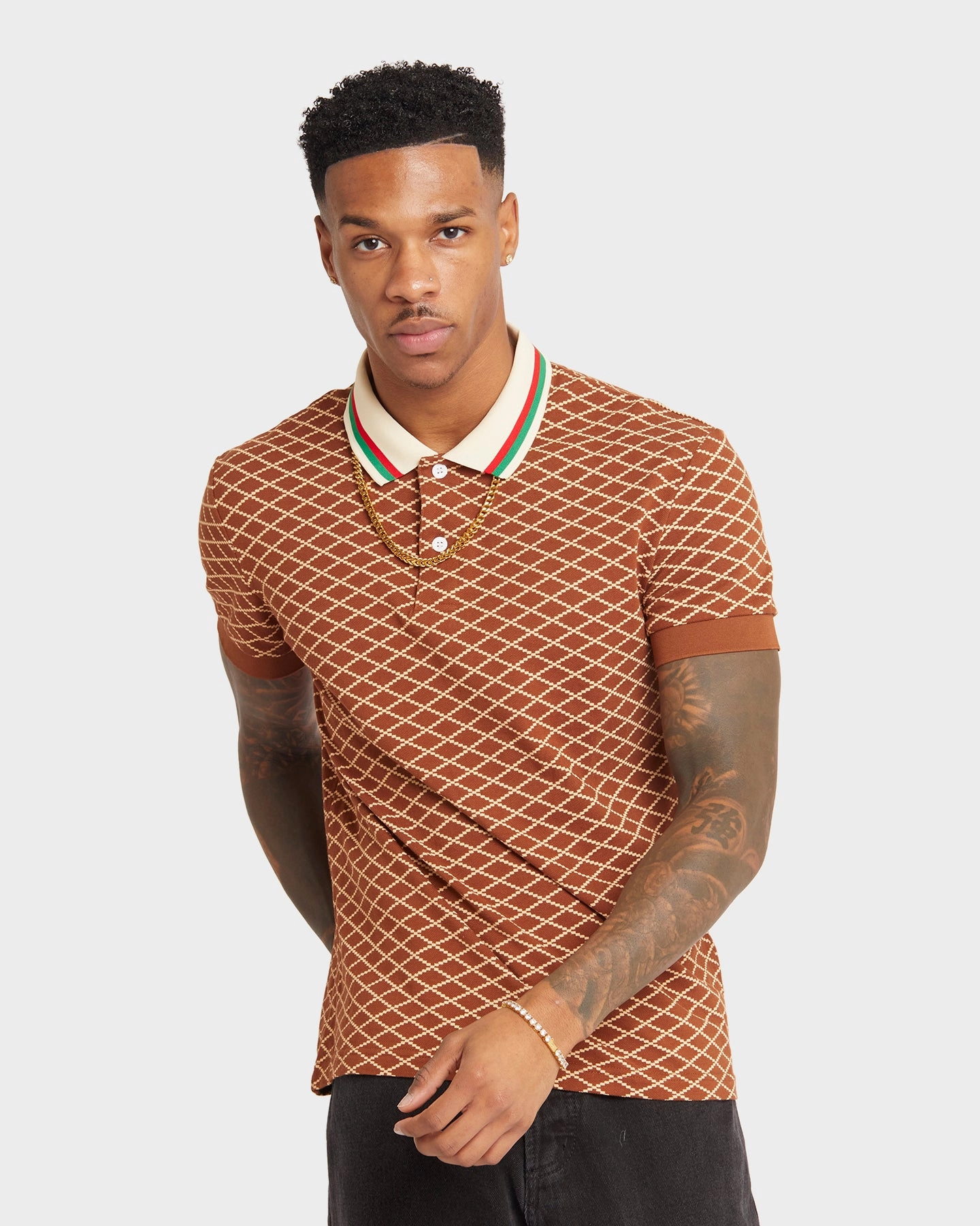 Eco Conscious Dye Process Durable Reinforced Shoulders XXIII Printed Polo Brown