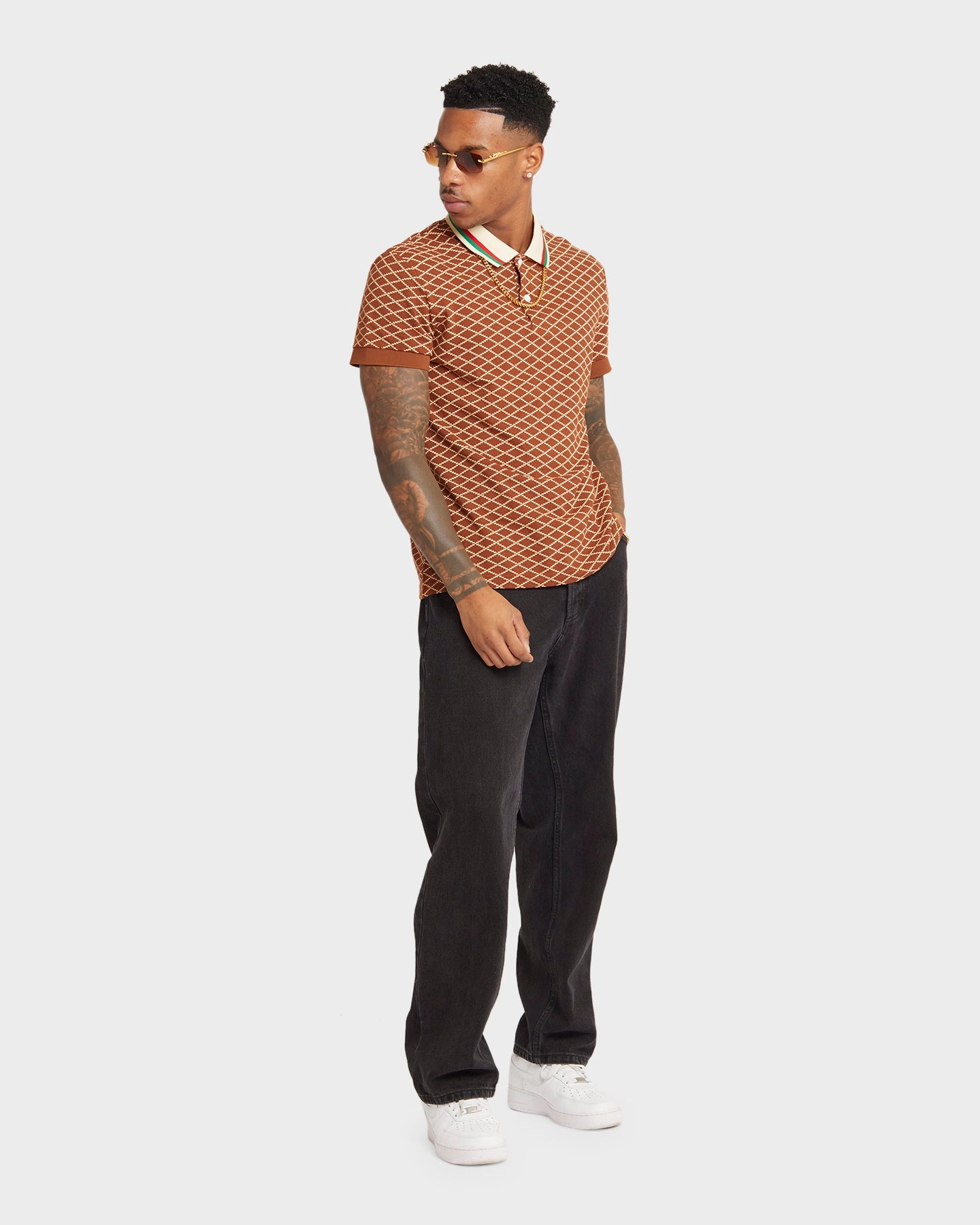 XXIII Printed Polo Brown Chic Look