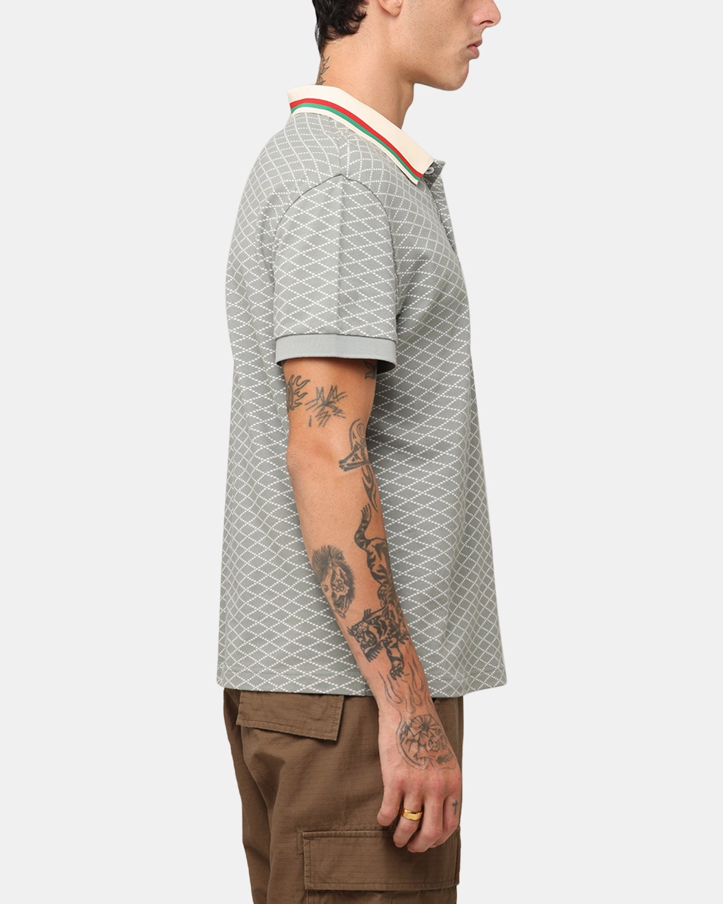 XXIII Printed Polo Shirt Olive SoftInteriorLining High Density Weave