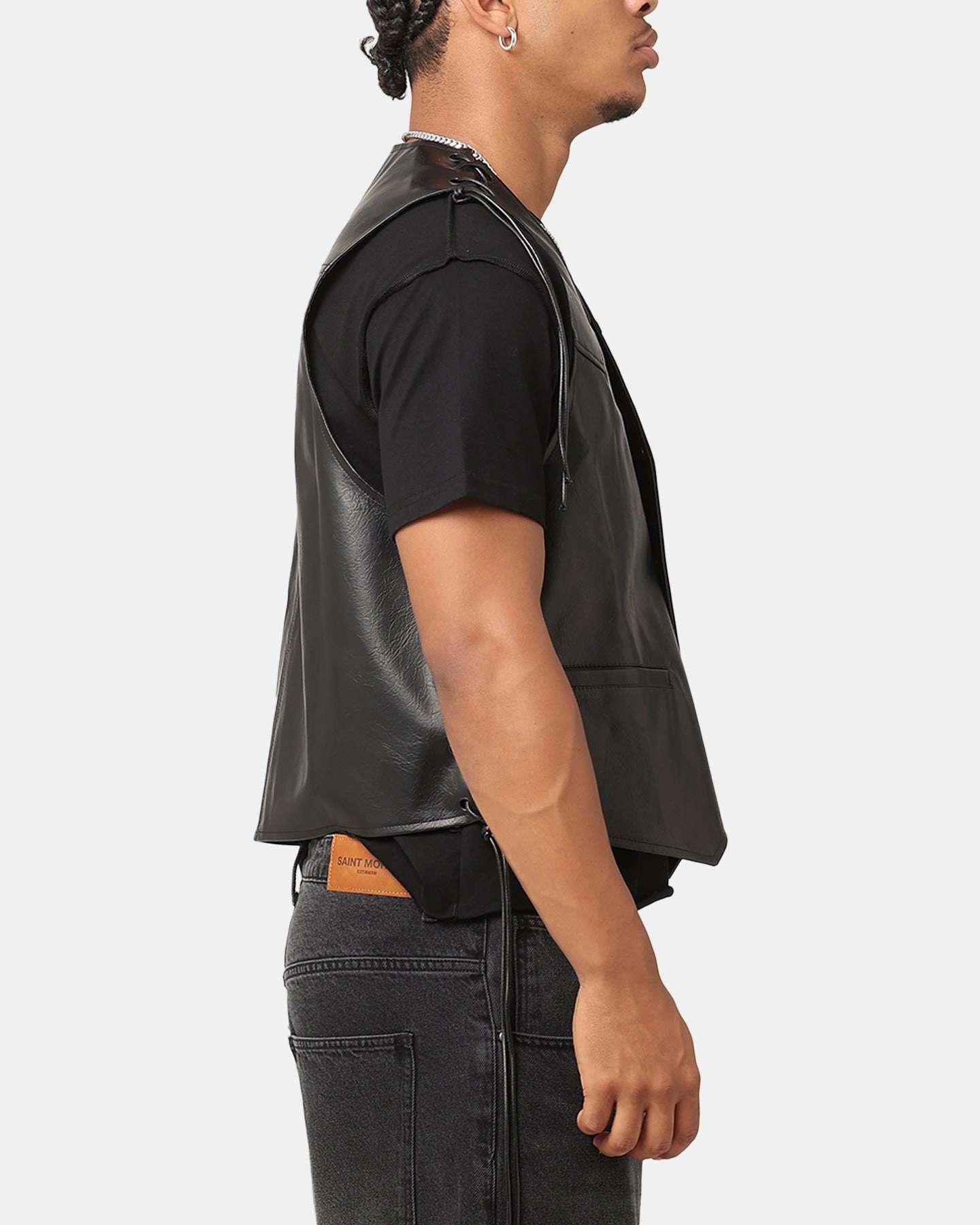 XXIII Tied Up PU Leather Vest Black HighNeckline