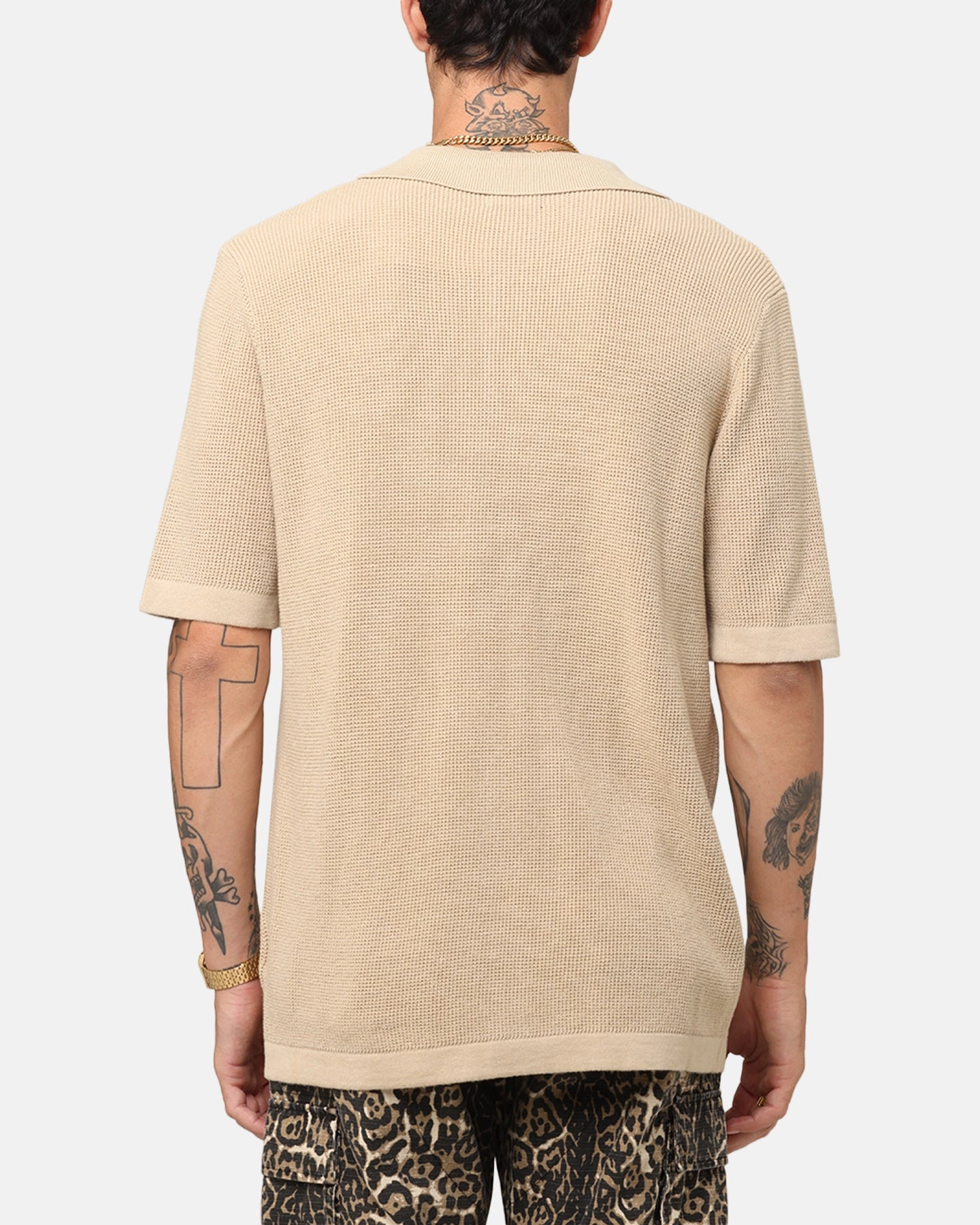 VersatileNeckline XXIII Zyair Knit Rib Button Up Shirt Tan