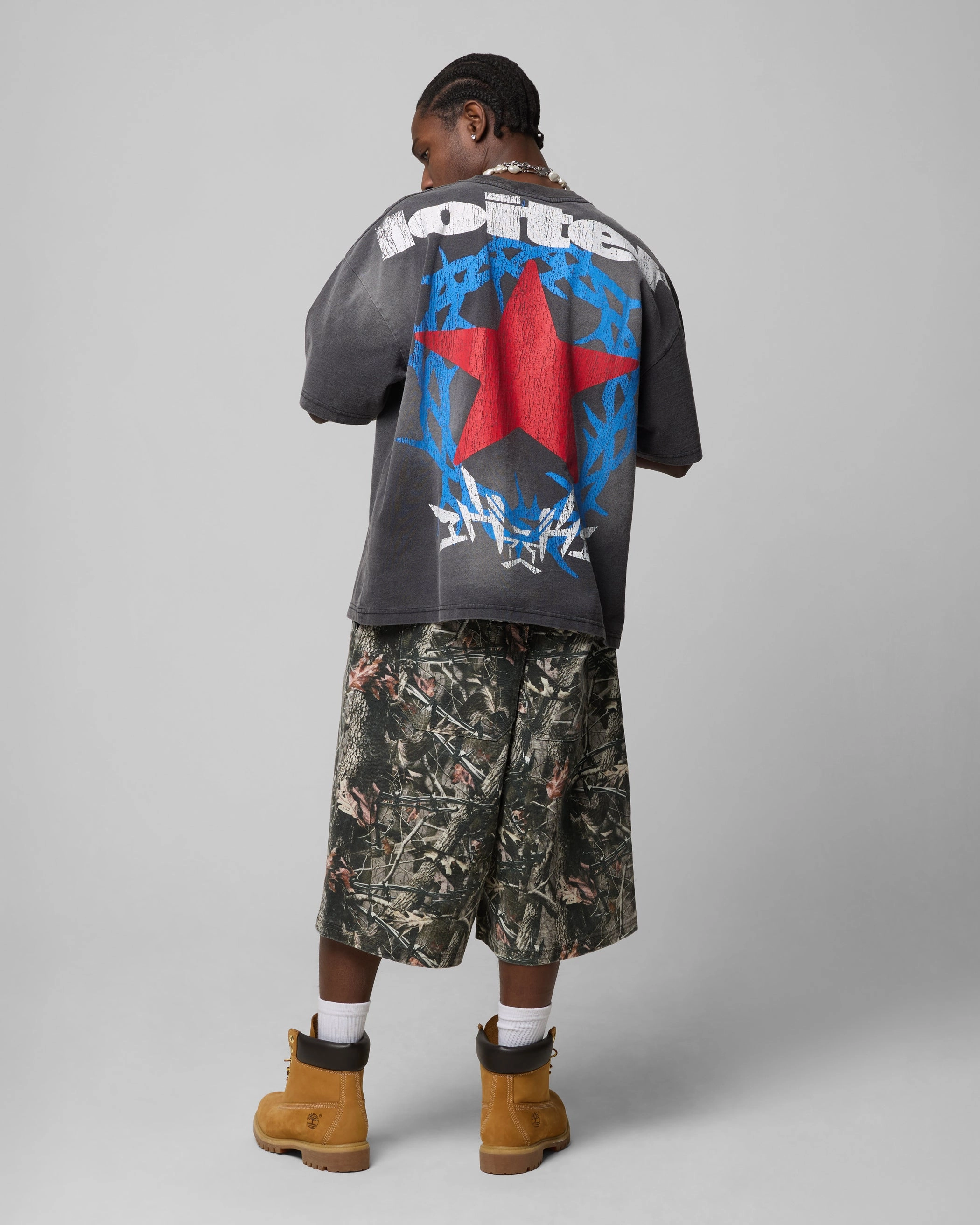 NonPill Surface Treatment OrganicCotton Loiter Chrome Cowboy T-Shirt Vintage Charcoal