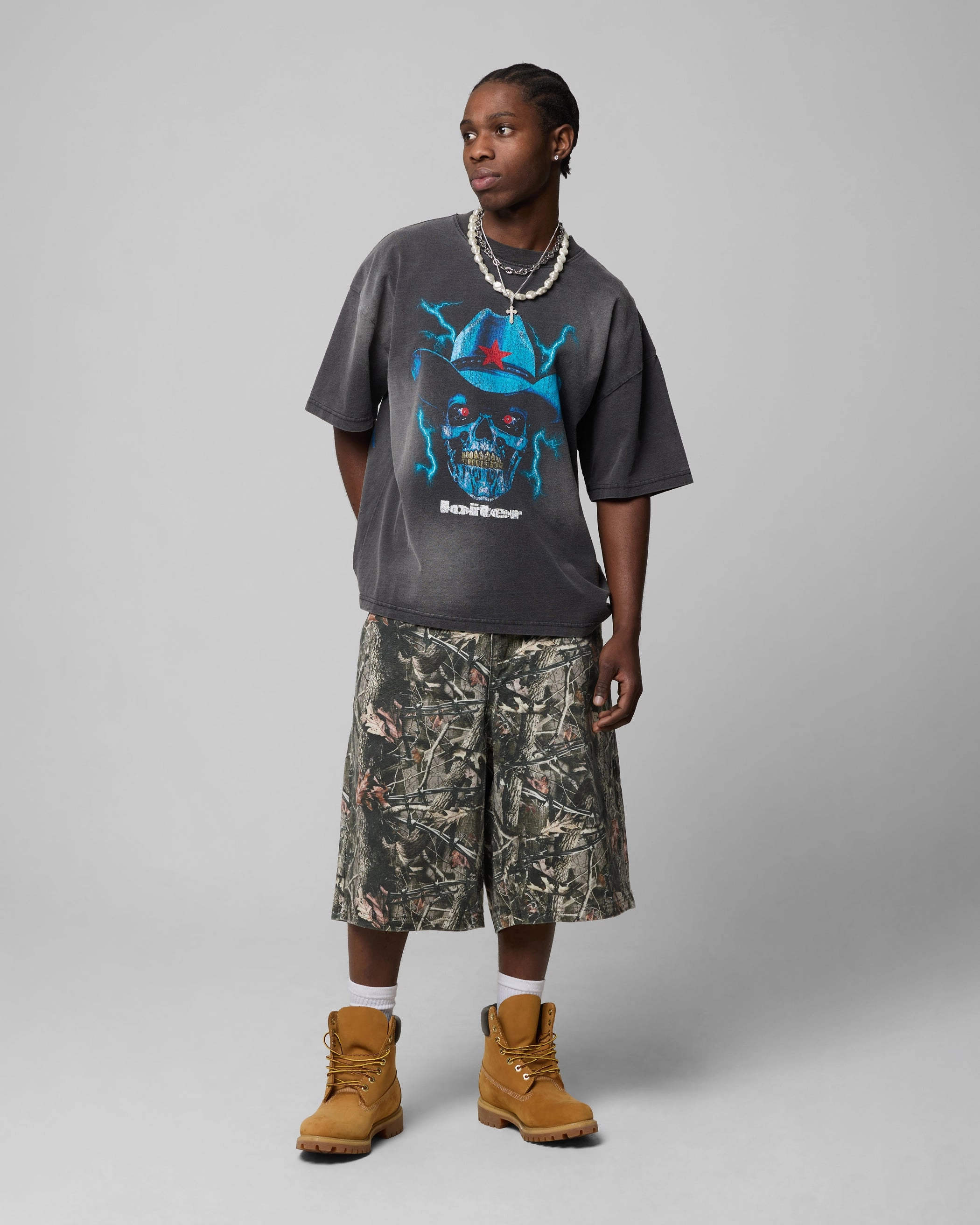 Loiter Chrome Cowboy T-Shirt Vintage Charcoal Tailored Silhouette