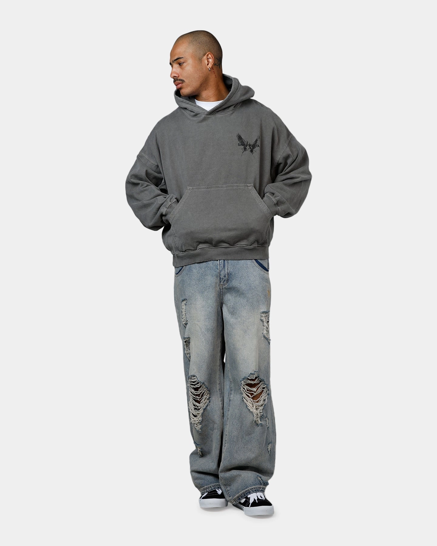 UPFProtection Reflective Accent Stripes Saint Morta Black Doves Premium Hoodie Washed Charcoal