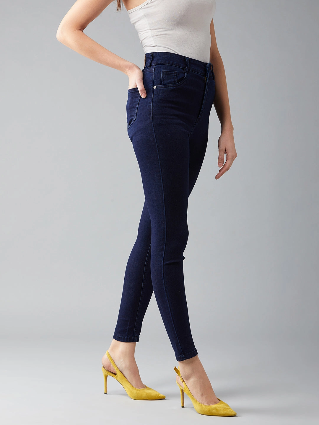 CHASEstretch? Navy-Blue Skinny-Fit High-Rise Denim Jeans Advanced Stretch Recovery Plain Favorite