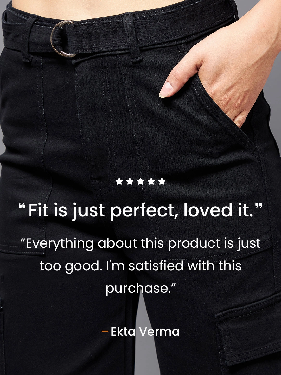 24/7 Comfort Black Wide-Leg Cargo High-Rise Stretchable Denim Jeans Total Comfort