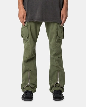 Plus-size option MNML Front Zip Flare Cargo Pants Olive