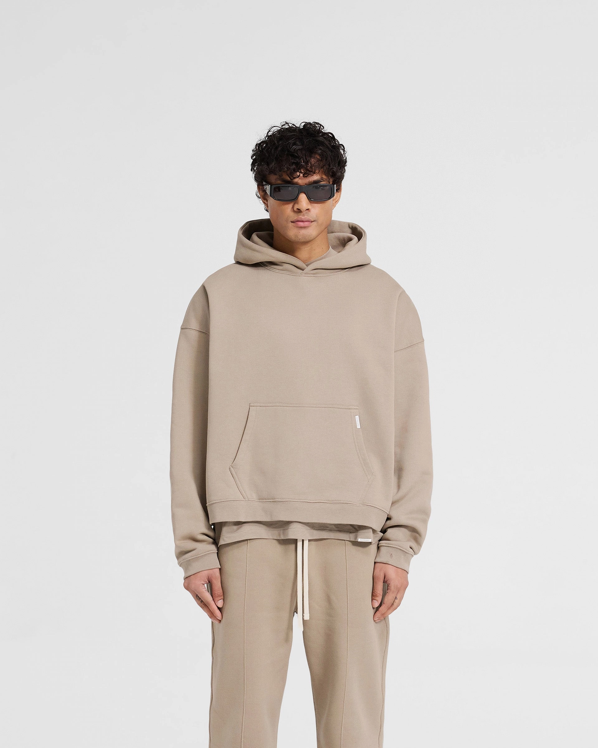 flight travel Stretch Material Initial Boxy Hoodie - Dune