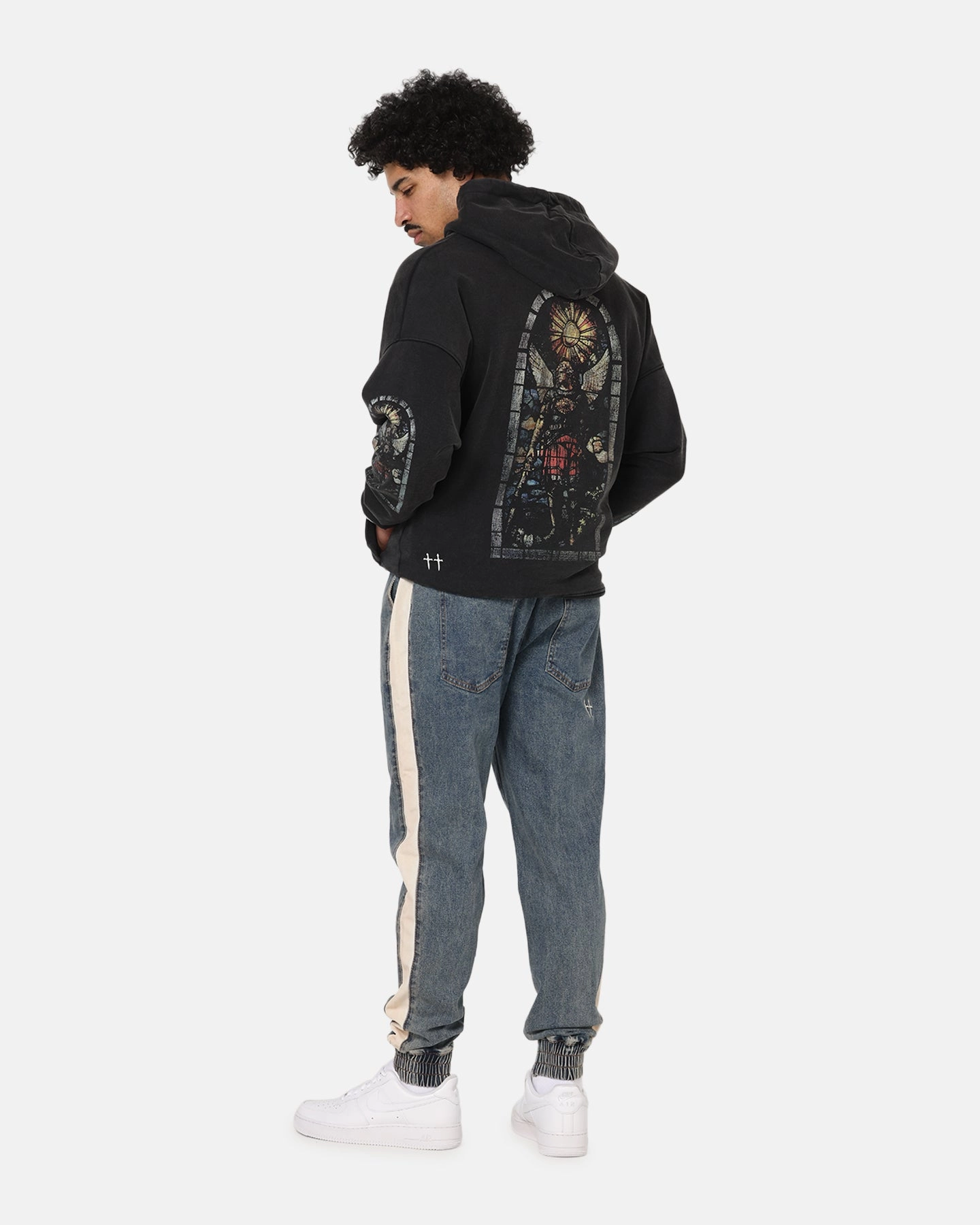 Saint Morta Kingdomcome Boxy Zip Hoodie Black Soft Touch Fabric FlexibleRibbedTrims