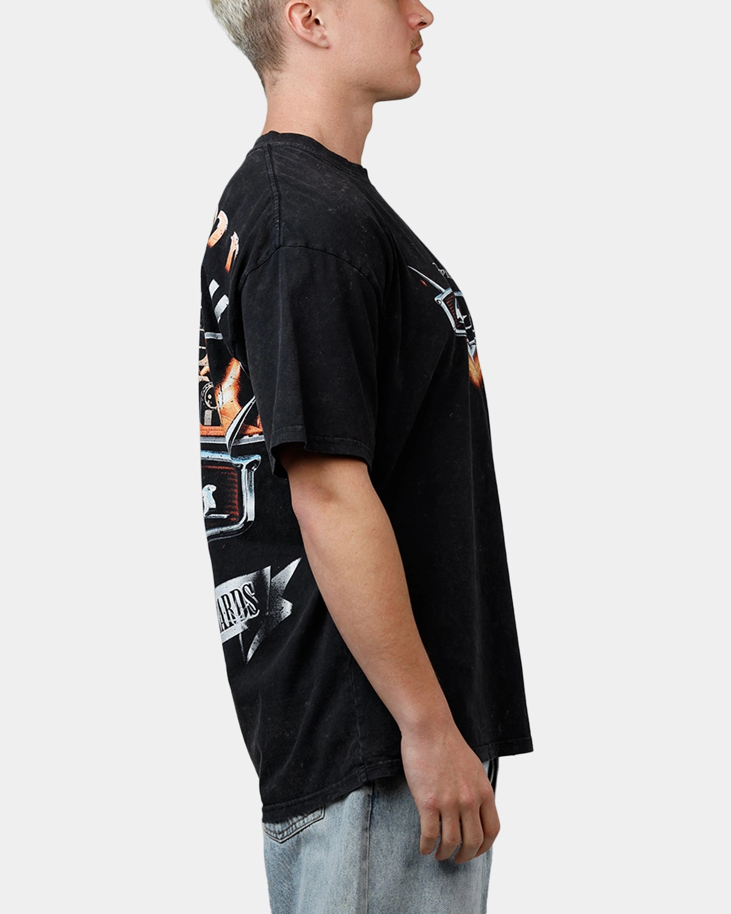 Variable Tension Adjustment Reinforced Seam Technique Goat Crew Disney And Pixar Cars Snot Rod Vintage T-Shirt Black Acidwash