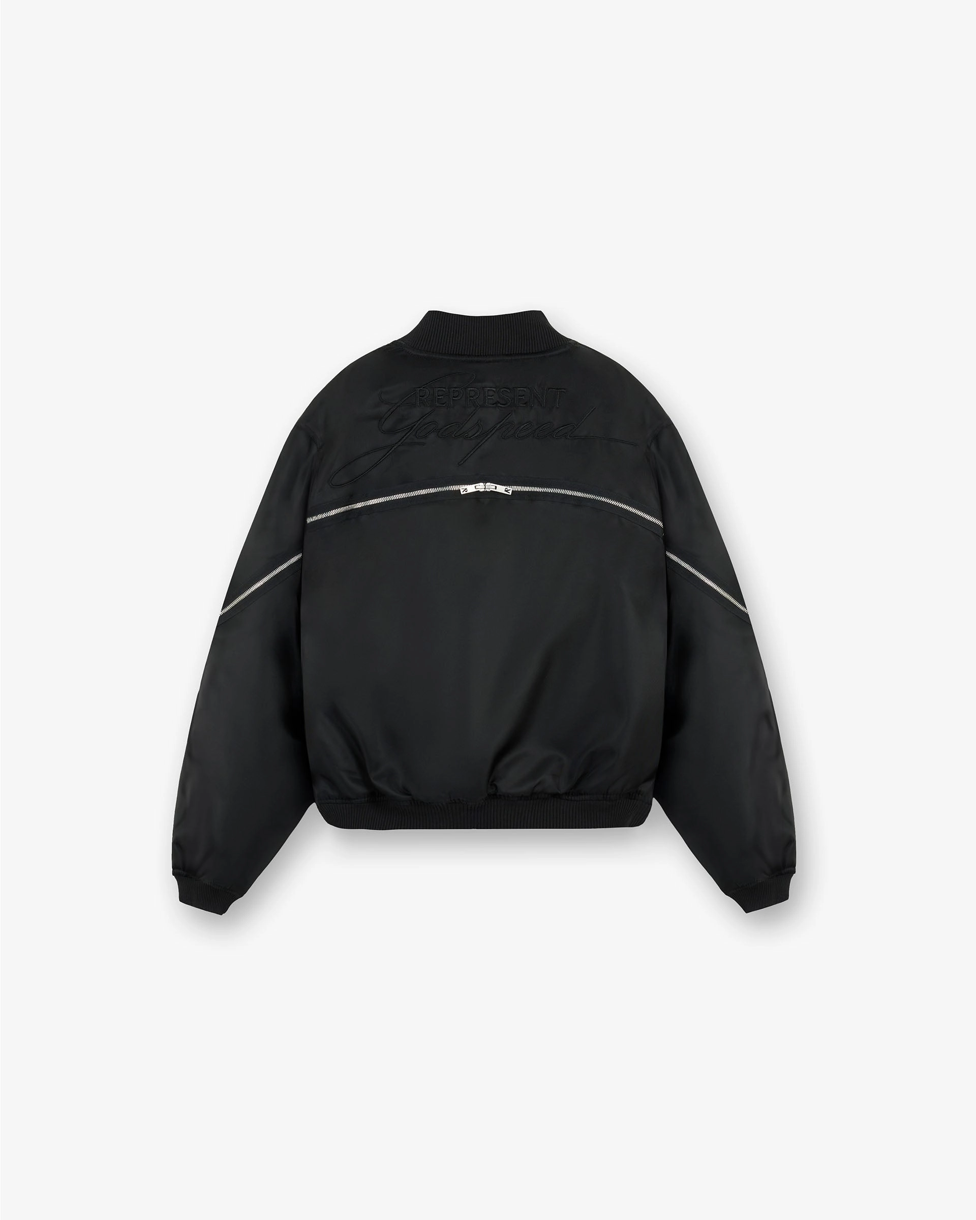 Zip Back Bomber Jacket - Jet Black Layered Neckline