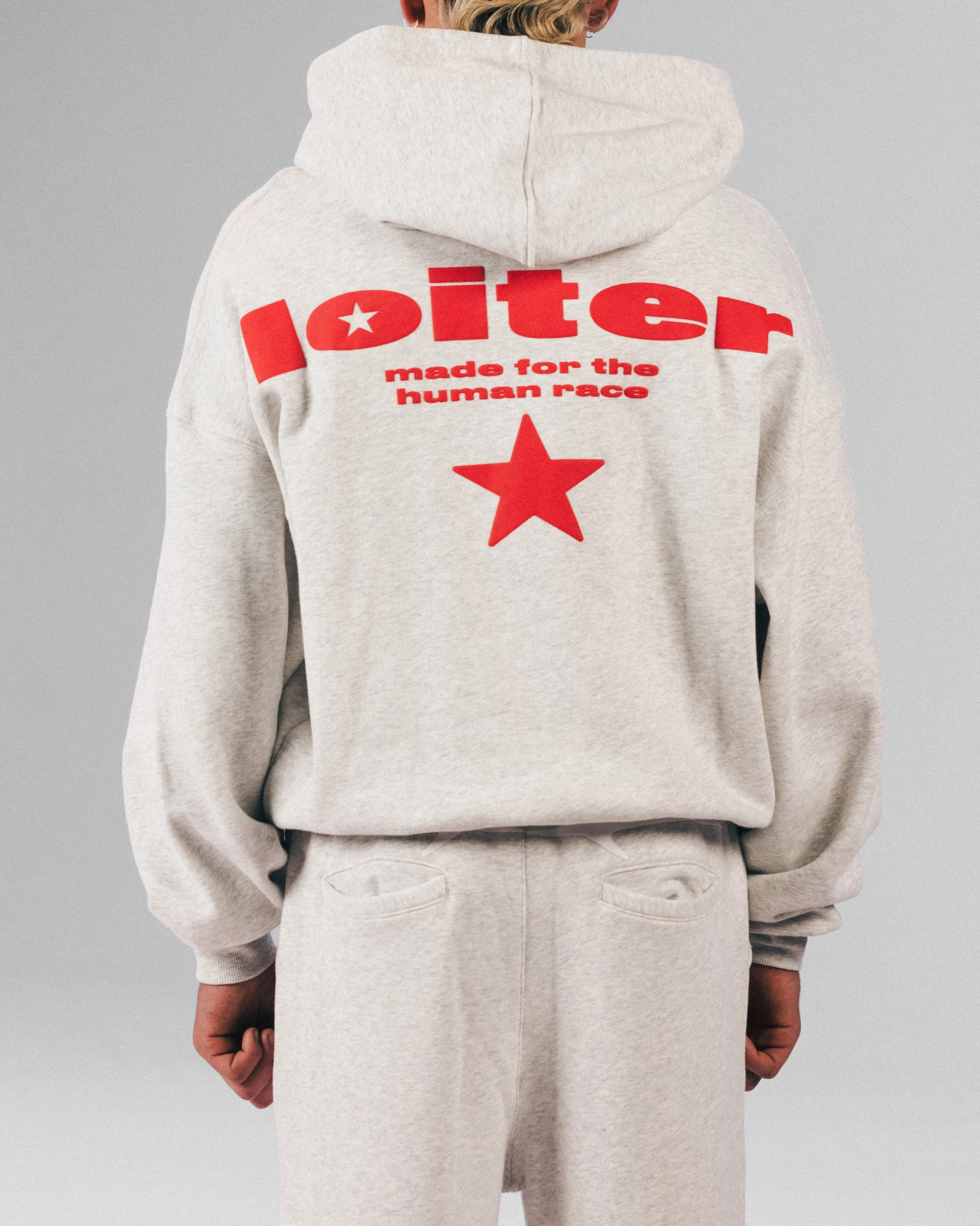 PolyesterBlend Loiter Celestial Full Zip Hoodie Light Grey Marl